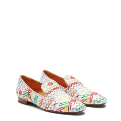 Cheap Fratelli Rossetti Embroidered Multicoloured Leather Slippers | Orange/White