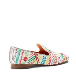Cheap Fratelli Rossetti Embroidered Multicoloured Leather Slippers | Orange/White