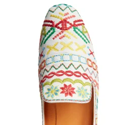 Cheap Fratelli Rossetti Embroidered Multicoloured Leather Slippers | Orange/White