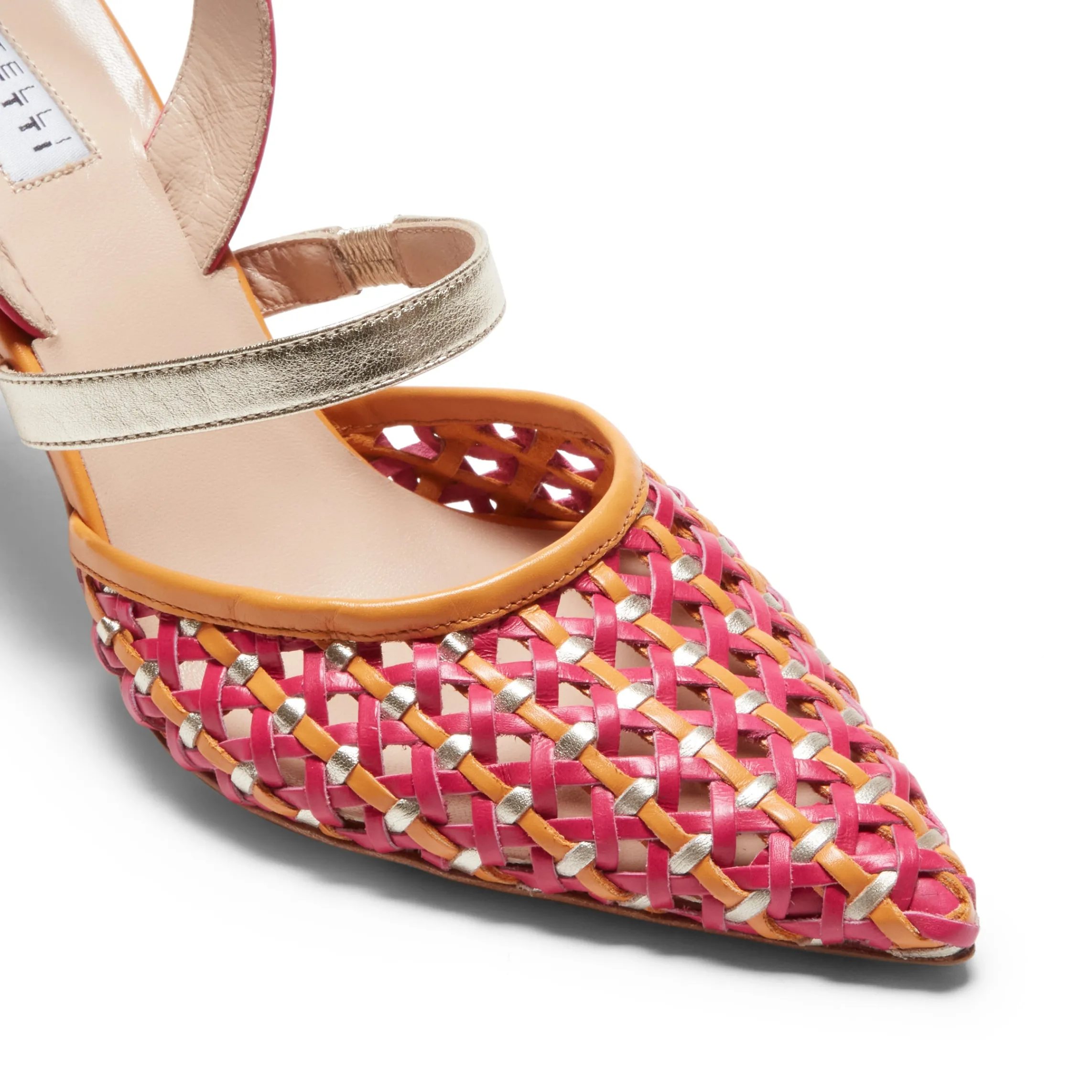 Sale Fratelli Rossetti Fuchsia And Platinum Woven Leather Slingback Sandal | Fucsia