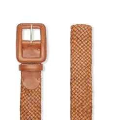 Discount Fratelli Rossetti Women's Woven Leather Belt | Cognac