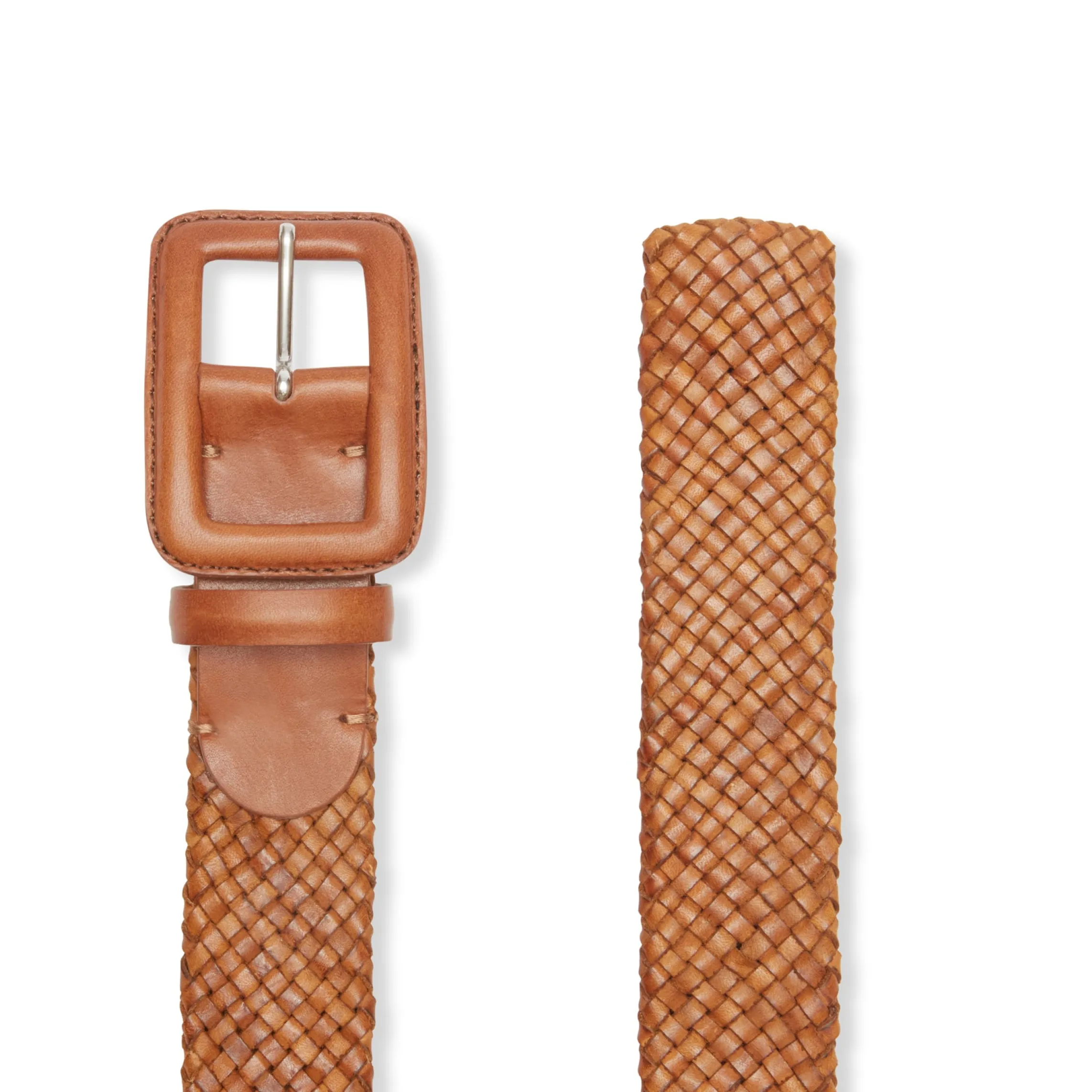 Discount Fratelli Rossetti Women's Woven Leather Belt | Cognac
